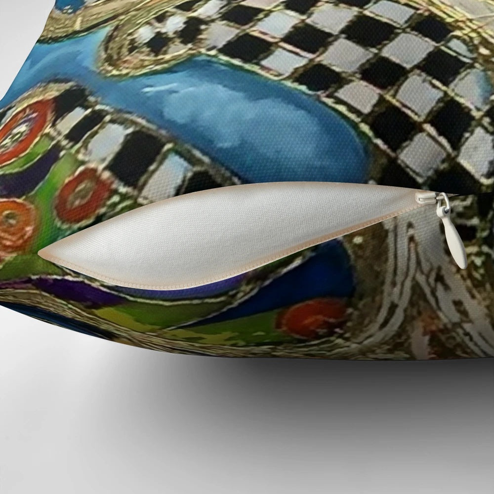 Decorative throw pillow featuring a colorful abstract nature scene in the style of Gustav Klimt's expressionist artwork