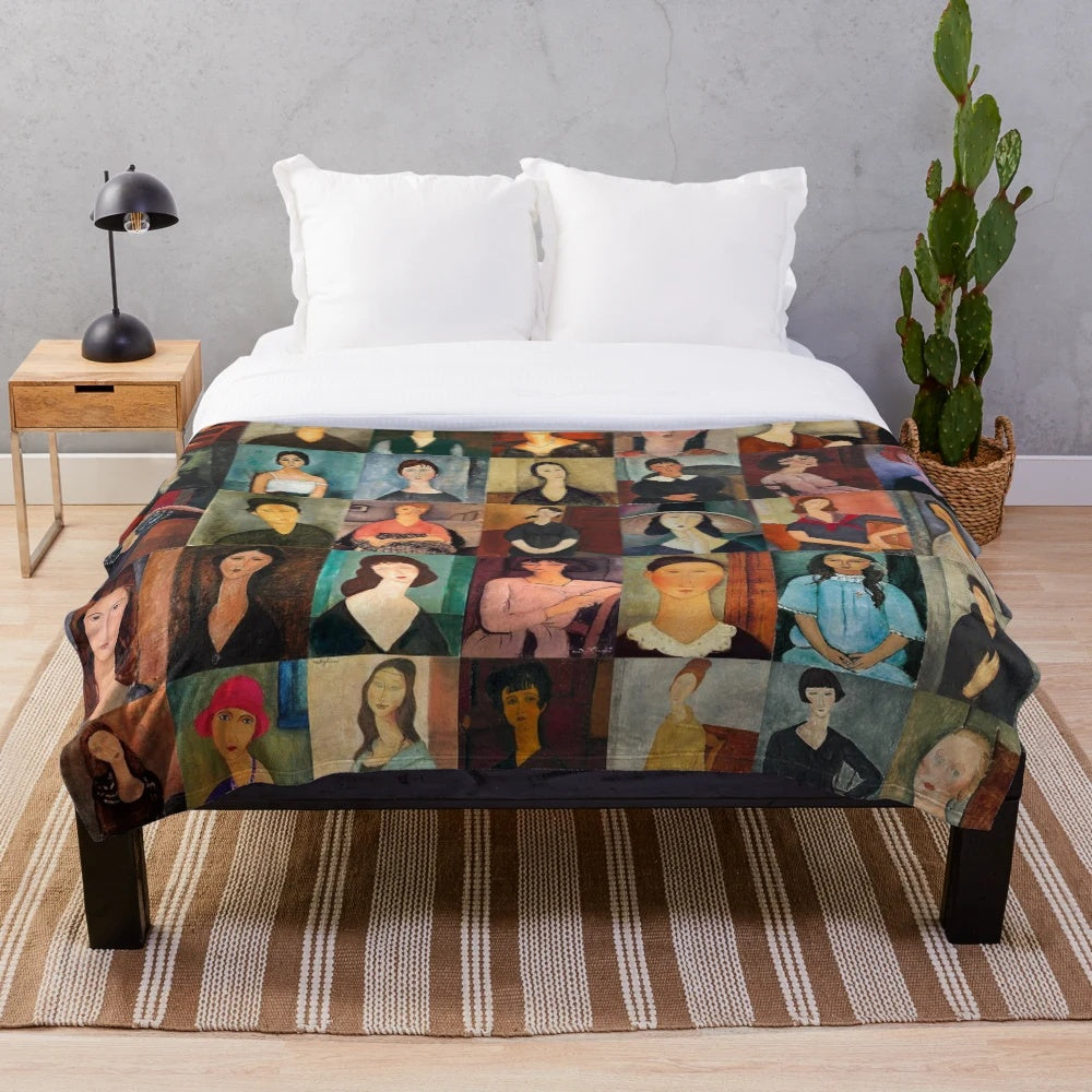 Modigliani Plush Blanket featuring the iconic artwork of the Italian artist