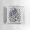Monochrome floral skull decorative pillow with abstract, artistic design