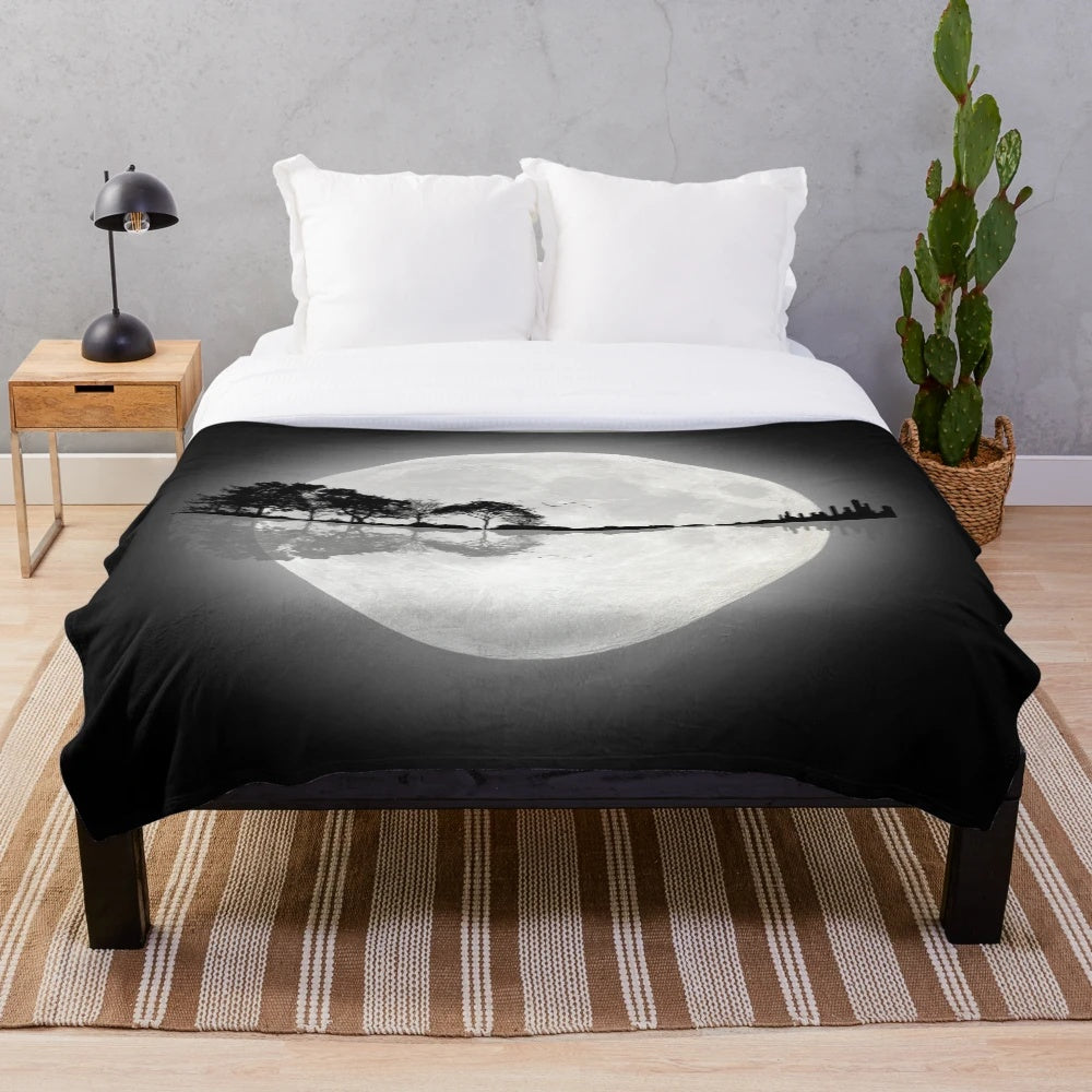 Moonlight nature guitar plush blanket with artistic landscape design