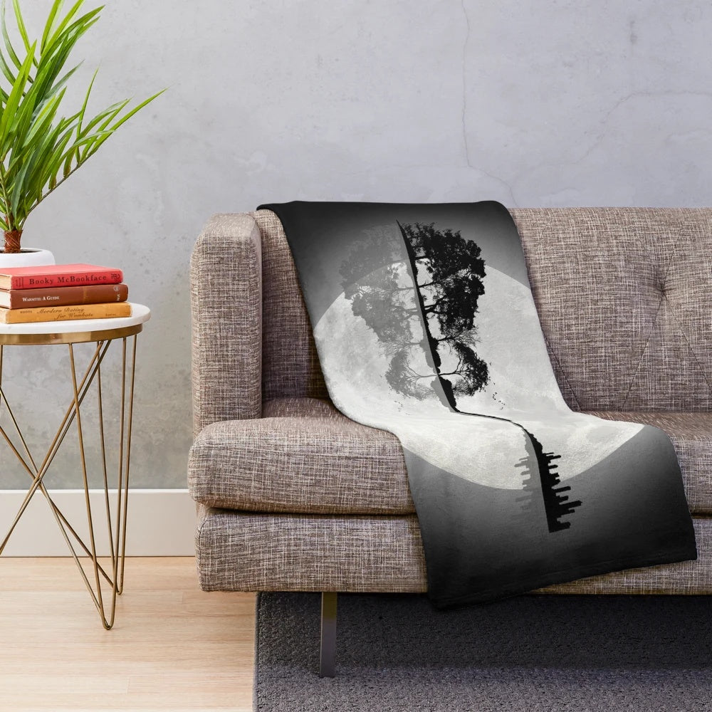 Moonlight nature guitar plush blanket with artistic landscape design