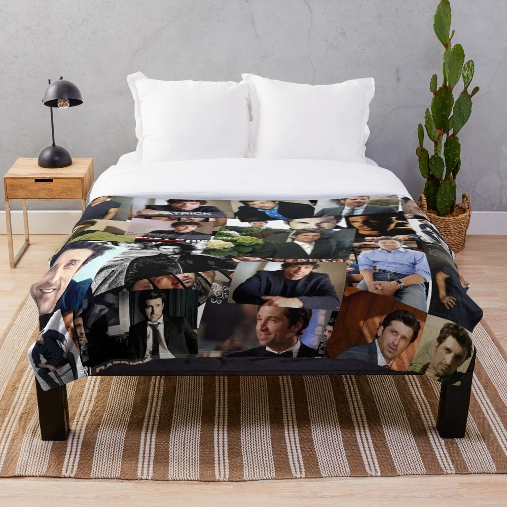 Abstract collage design featuring handsome actor Patrick Dempsey