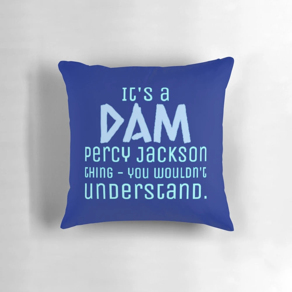 Percy Jackson inspired throw pillow with blue and dark design
