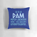 Percy Jackson inspired throw pillow with blue and dark design