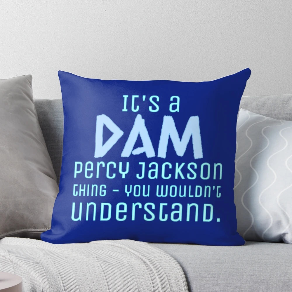 Percy Jackson inspired throw pillow with blue and dark design