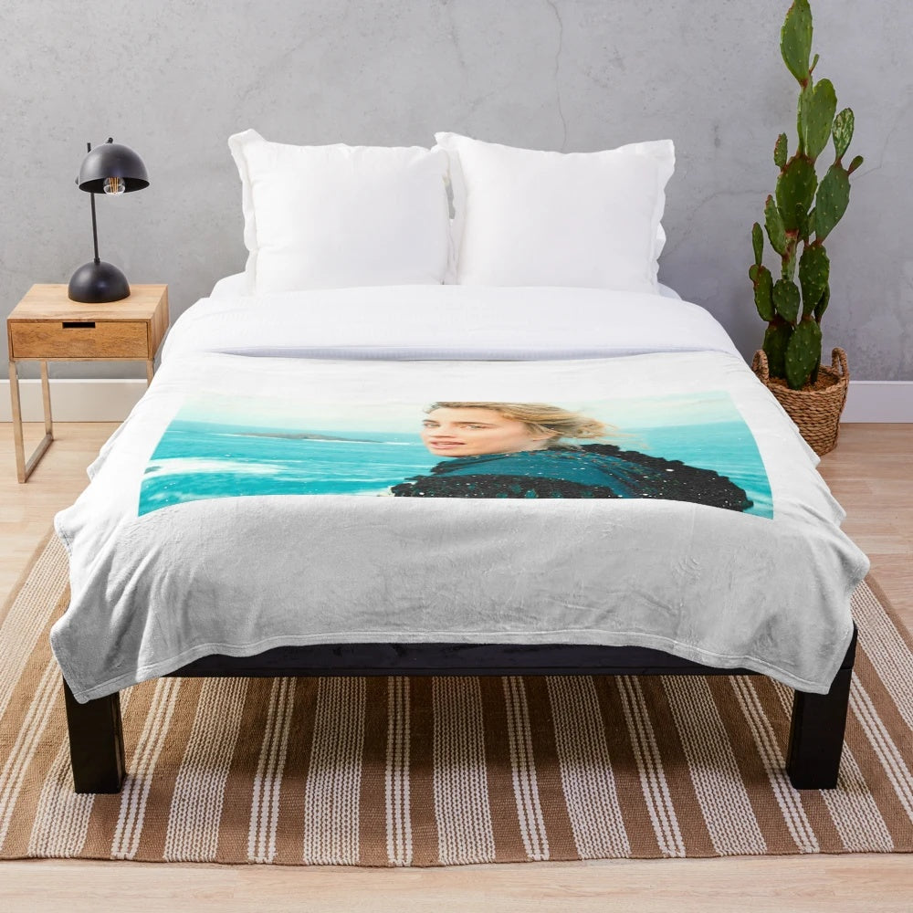 Plush blanket featuring a captivating retro portrait with a cinematic aesthetic