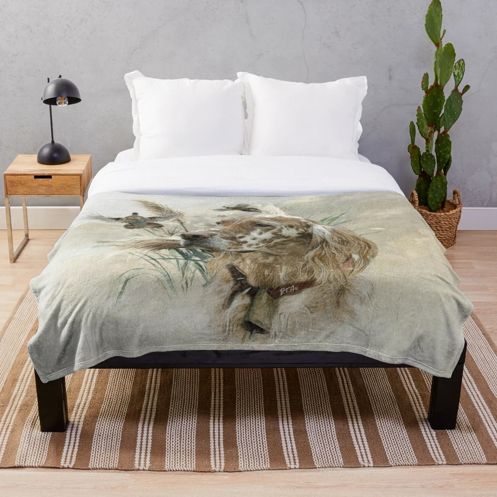Beautiful English Setter with Pheasants Artistic Plush Blanket