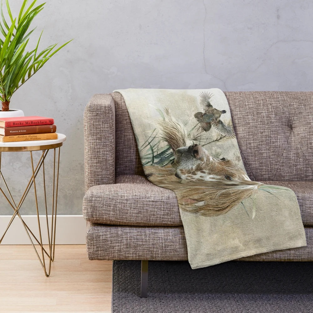 Beautiful English Setter with Pheasants Artistic Plush Blanket