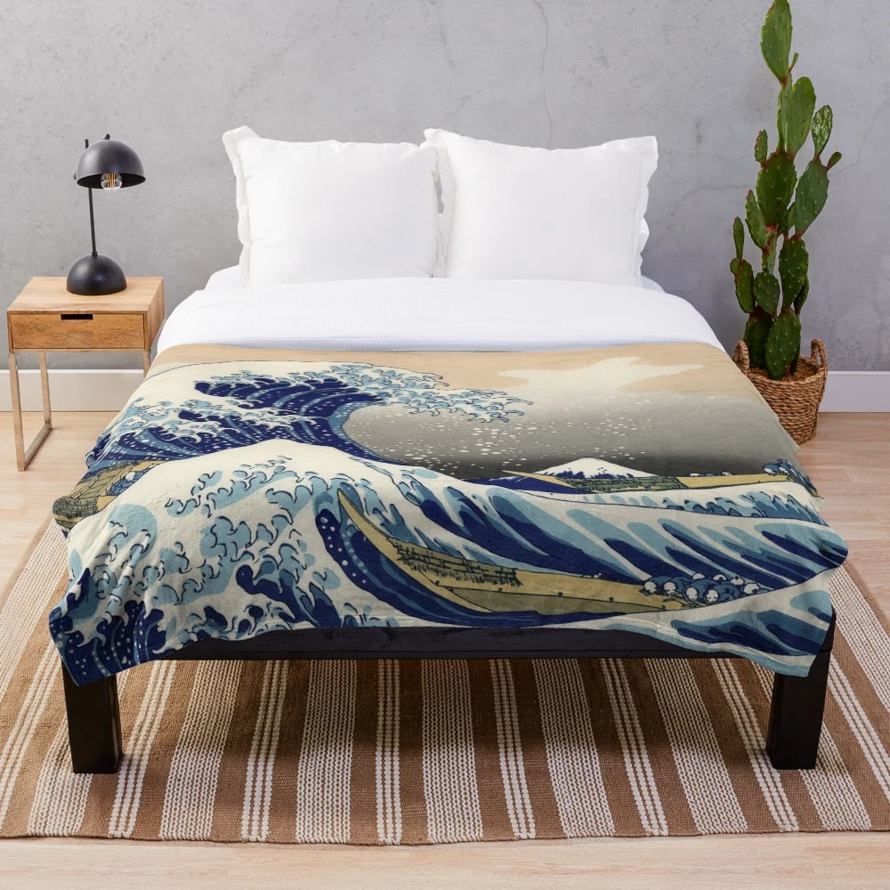 Plush blanket with Hokusai's famous "The Great Wave off Kanagawa" design