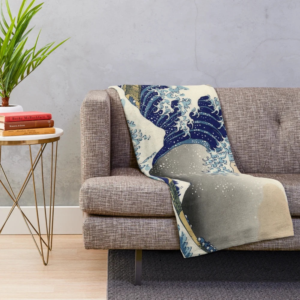 Plush blanket with Hokusai's famous "The Great Wave off Kanagawa" design