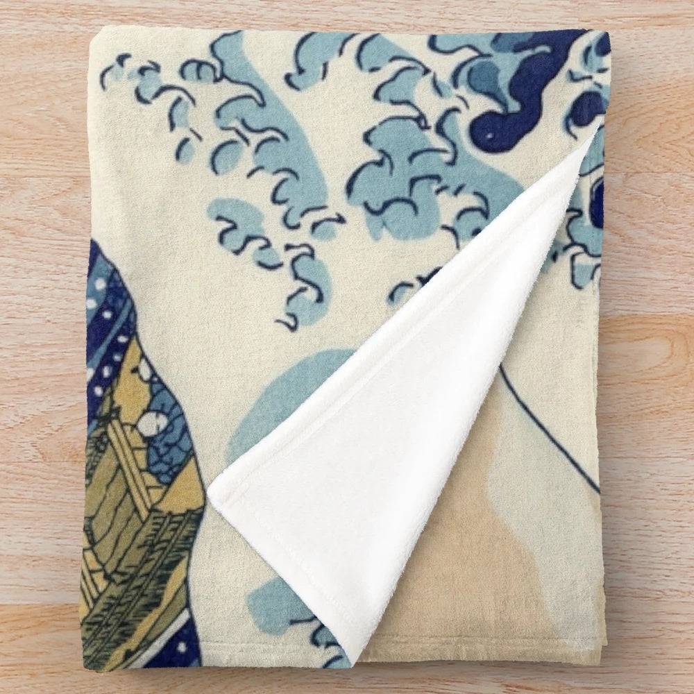 Plush blanket with Hokusai's famous "The Great Wave off Kanagawa" design