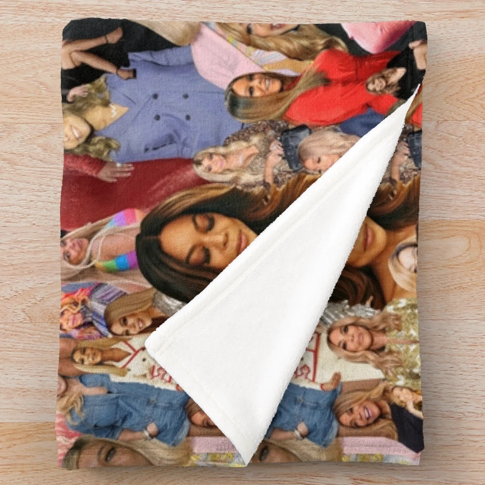 Plush blanket with Wendy Williams pop art style repeat pattern design