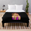 A colorful and unique plush blanket featuring a pop art woman listening to music, ideal gift for the music-loving woman.