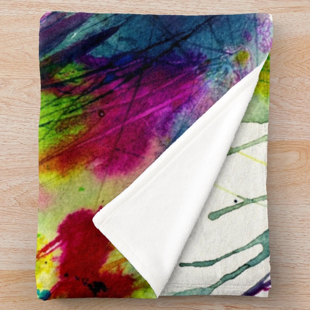 Puffin plush blanket with watercolor-style bird design