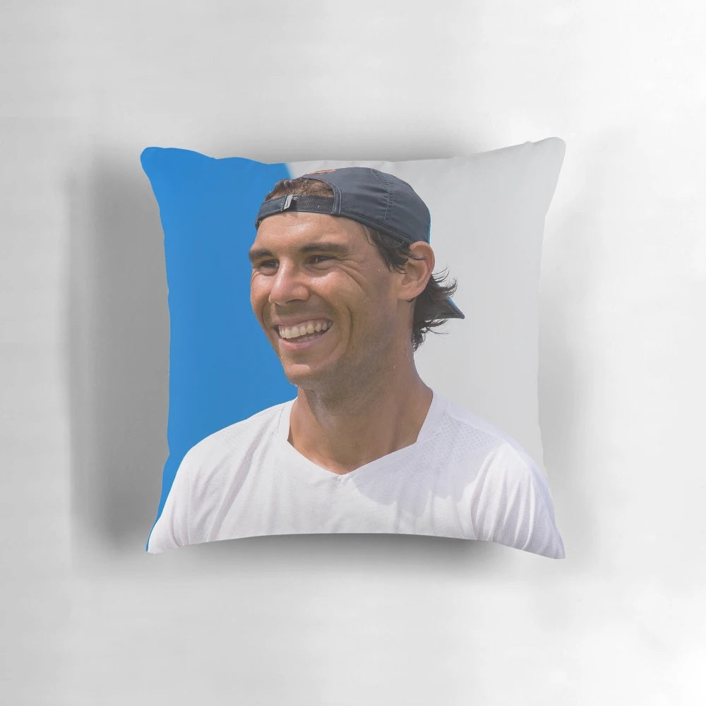 Artistic illustration of tennis player Rafael Nadal on a pillow
