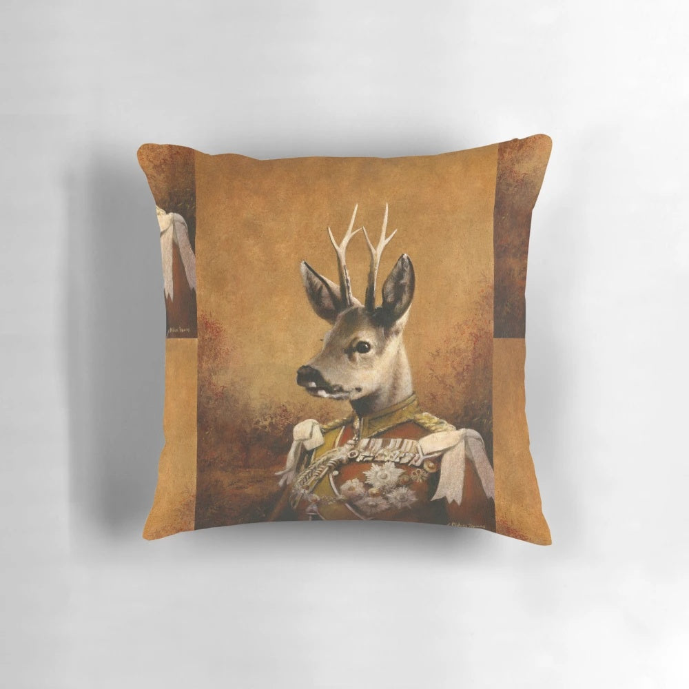 Artistic illustration of a roe deer on a decorative pillow