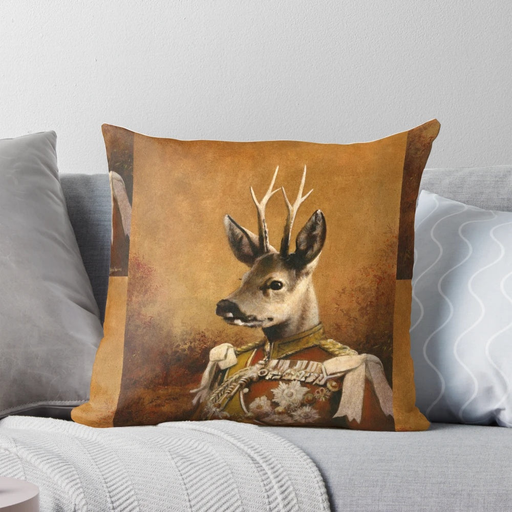 Artistic illustration of a roe deer on a decorative pillow