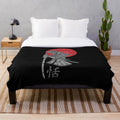 Artistic samurai warrior plush blanket with Japanese sword and pop culture inspired design