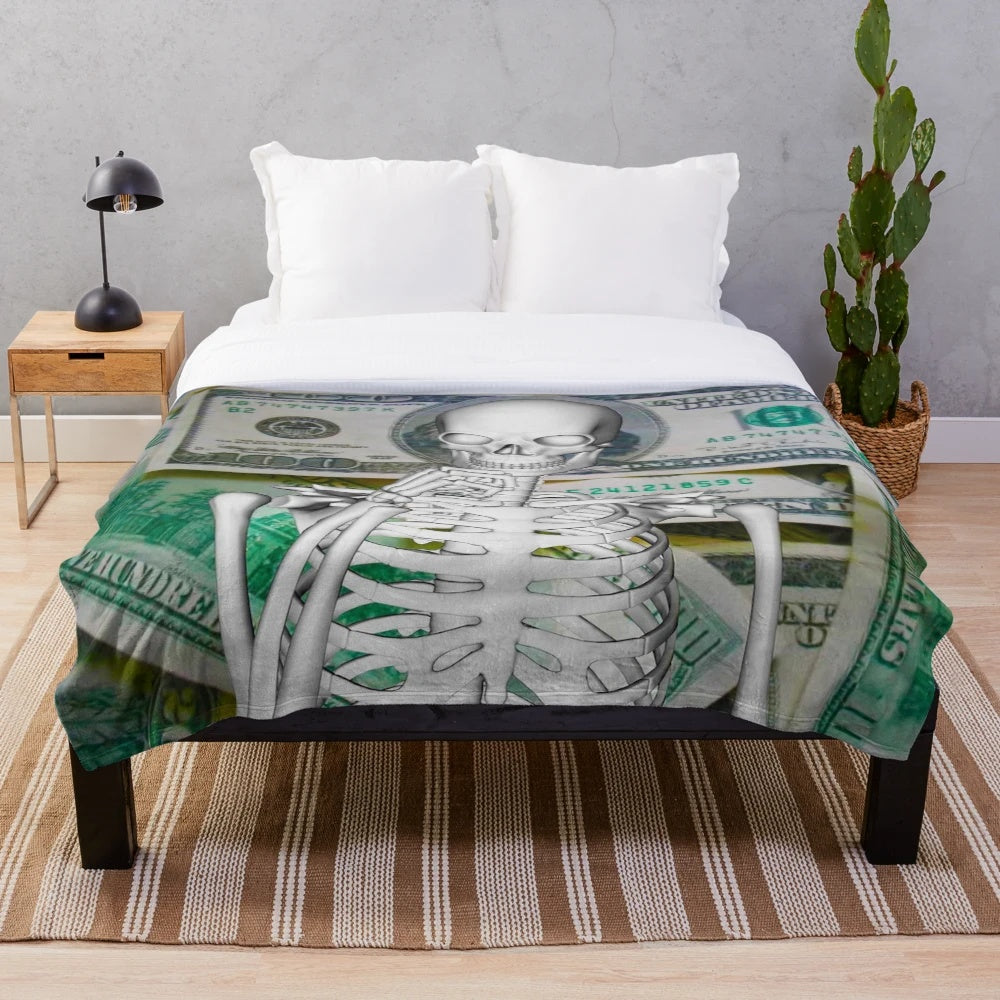 Skeleton Plush Blanket with Enchanting Fantasy and Abstract Design