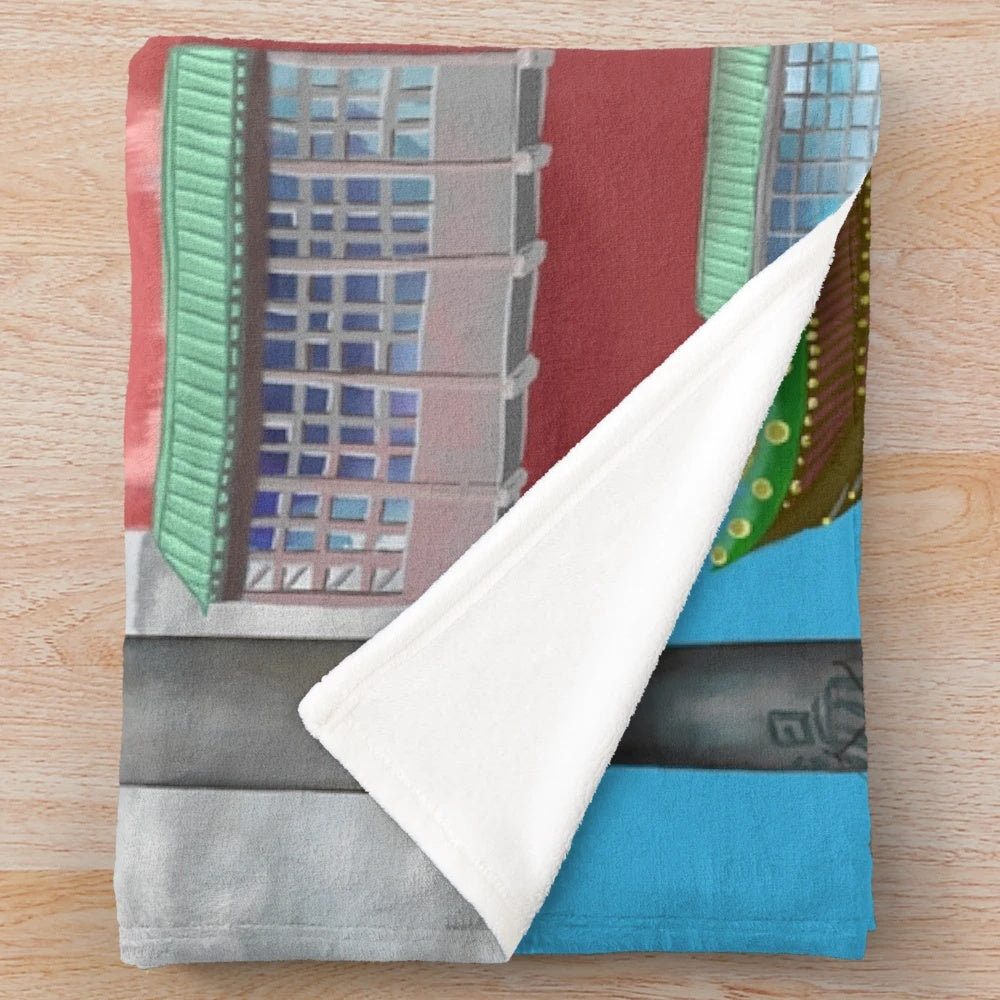 Spirited Away bathhouse plush blanket with anime landscape artwork