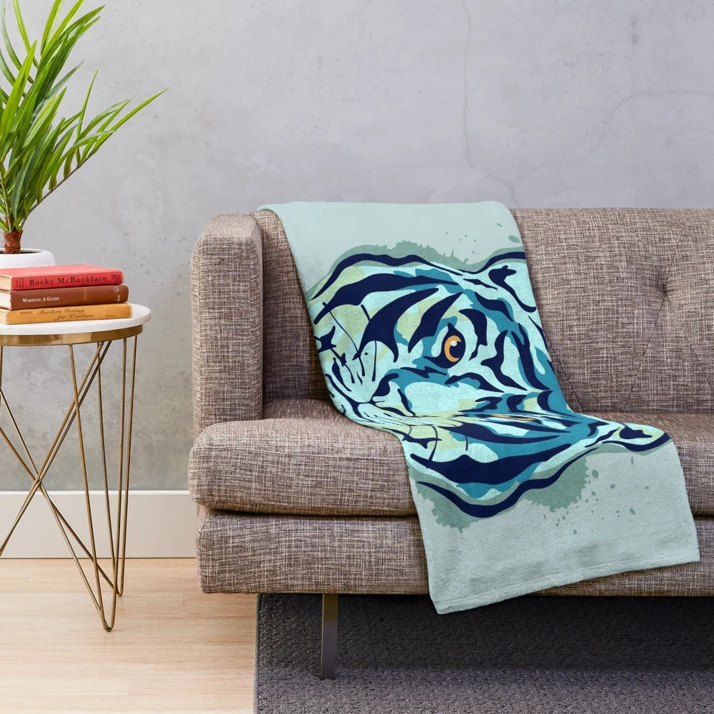 Plush tiger print blanket with artistic urban design