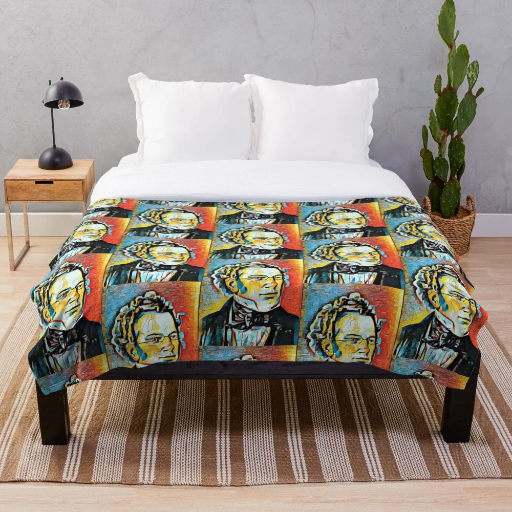 Franz Schubert Inspired Plush Blanket with Artistic Portrait