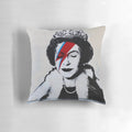 Vibrant Banksy-inspired Ziggy Stardust Queen of England street art design on a throw pillow