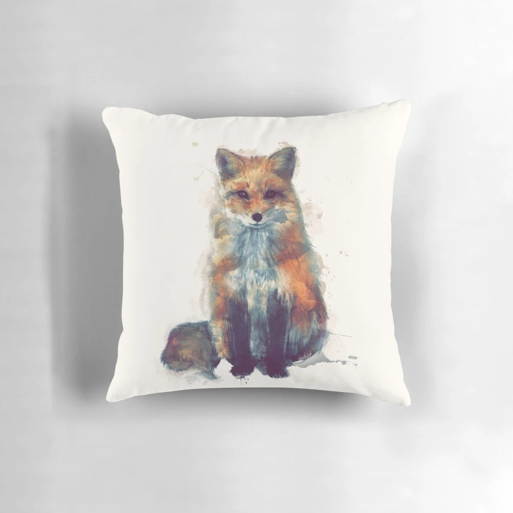 A water color painting of a beautiful fox in a woodland setting