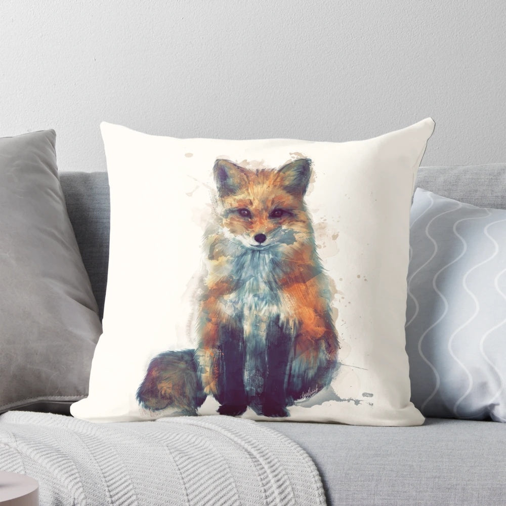 A water color painting of a beautiful fox in a woodland setting