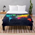 Watercolor world map plush blanket