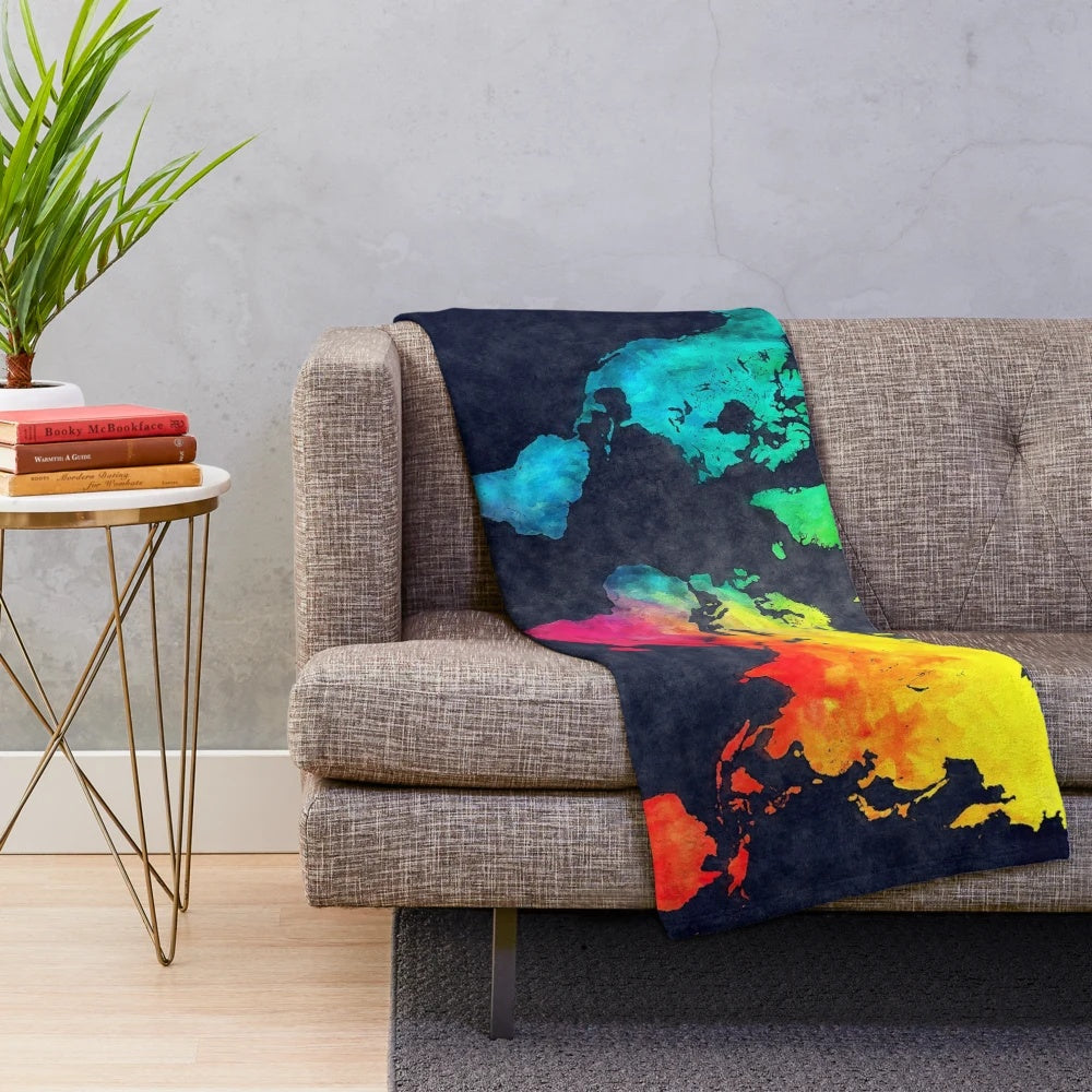 Watercolor world map plush blanket