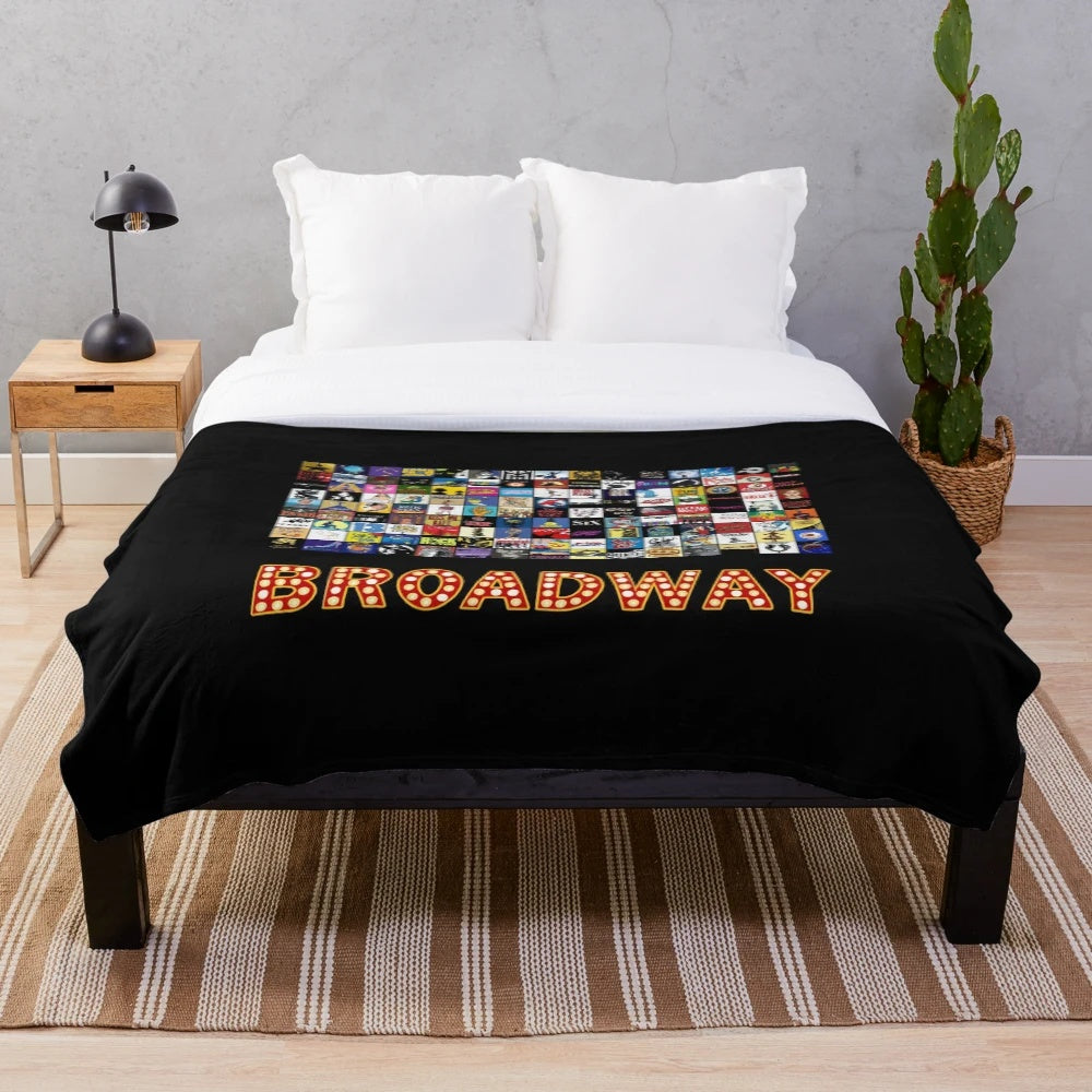 Plush blanket featuring hand-drawn Broadway musical theatre logos