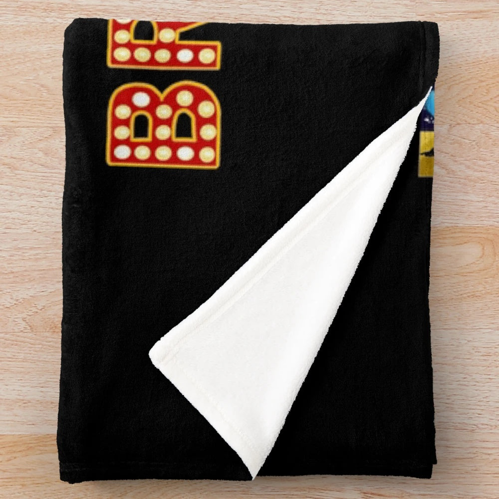Plush blanket featuring hand-drawn Broadway musical theatre logos