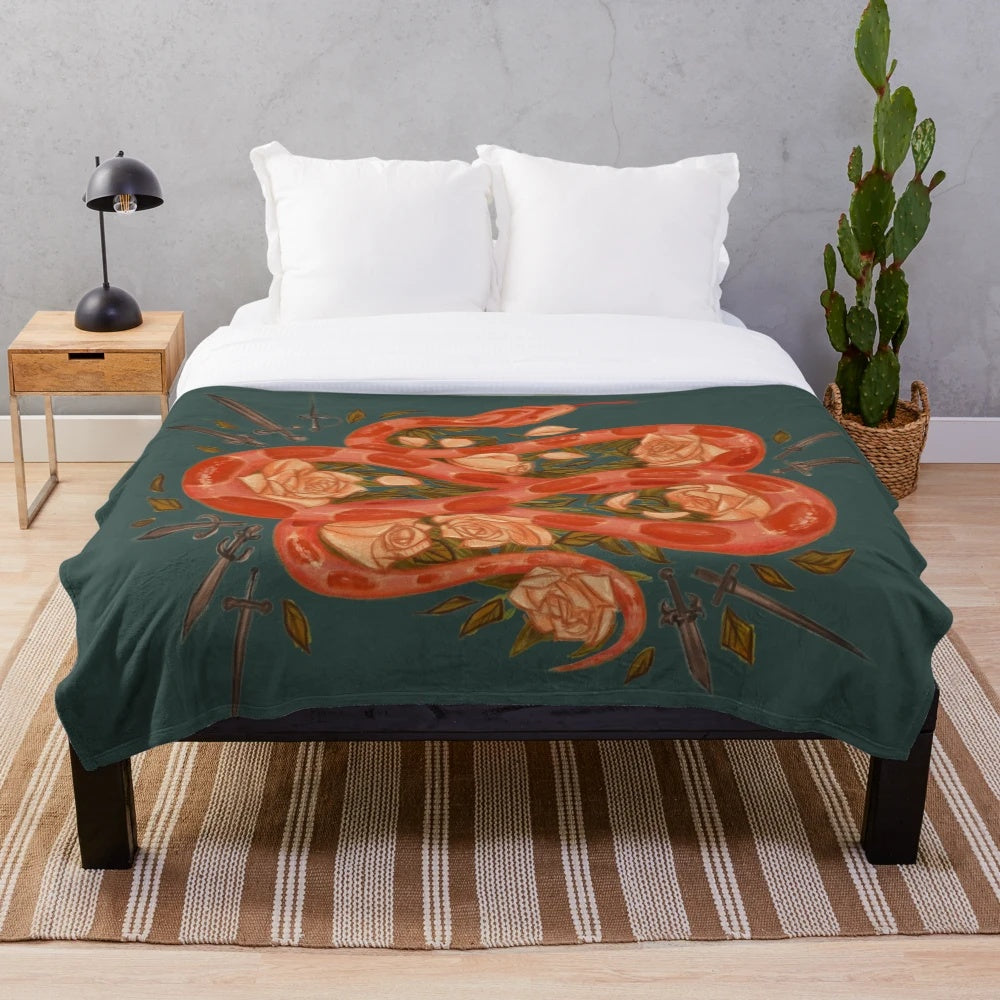 Corn snake plush blanket with nature and sword design