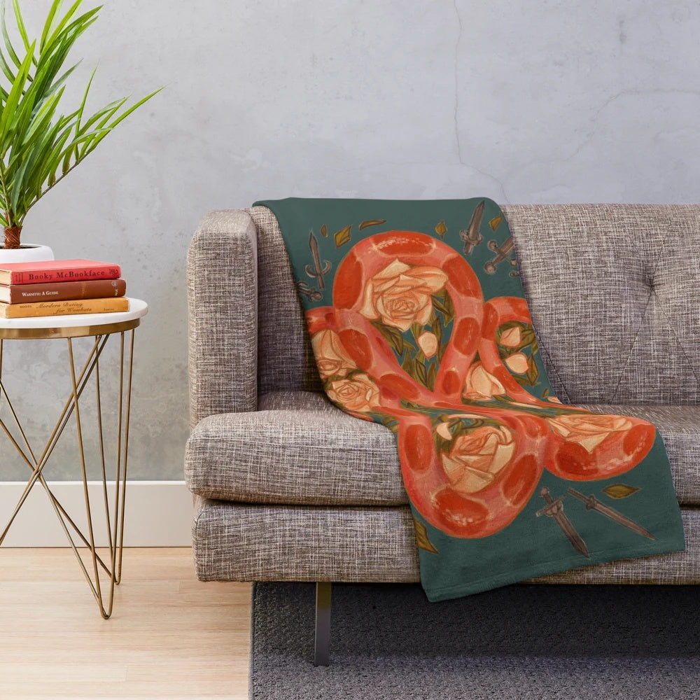 Corn snake plush blanket with nature and sword design
