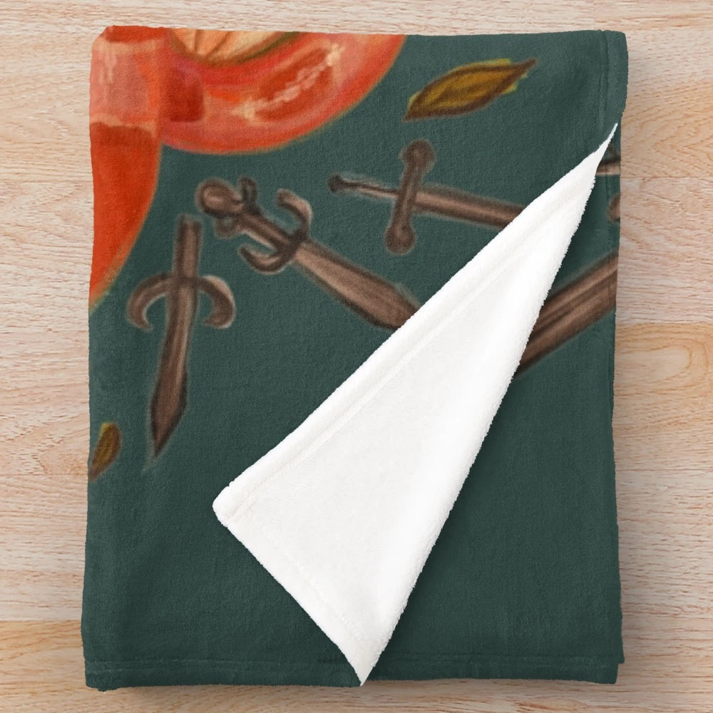 Corn snake plush blanket with nature and sword design