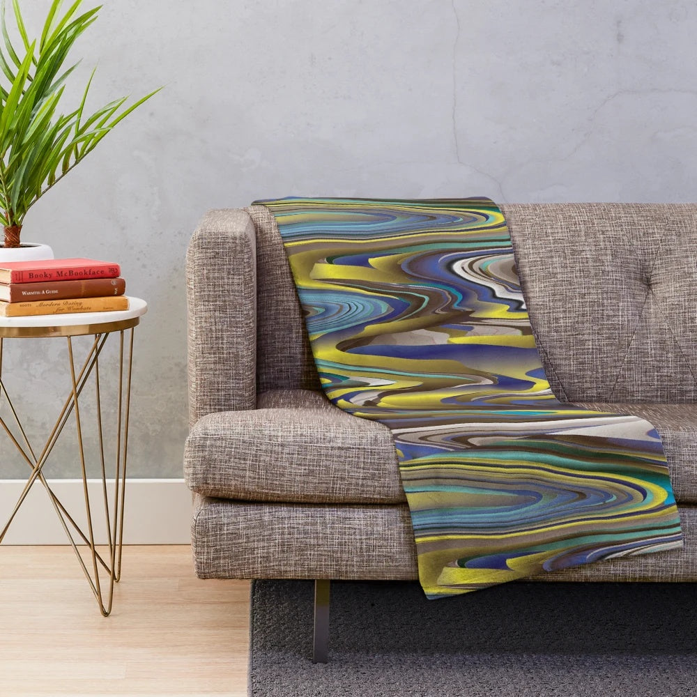 Multicolor, textured plush blanket with a stylish, designer appearance