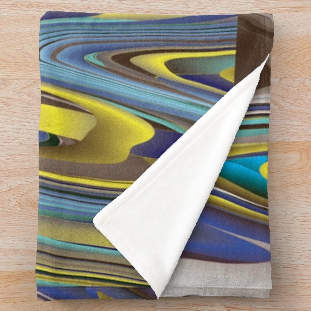 Multicolor, textured plush blanket with a stylish, designer appearance