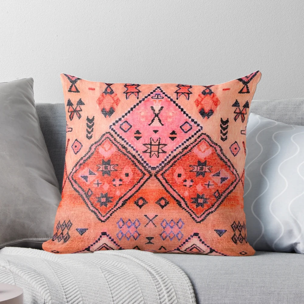Decorative throw pillow featuring a vibrant Moroccan-inspired artwork design