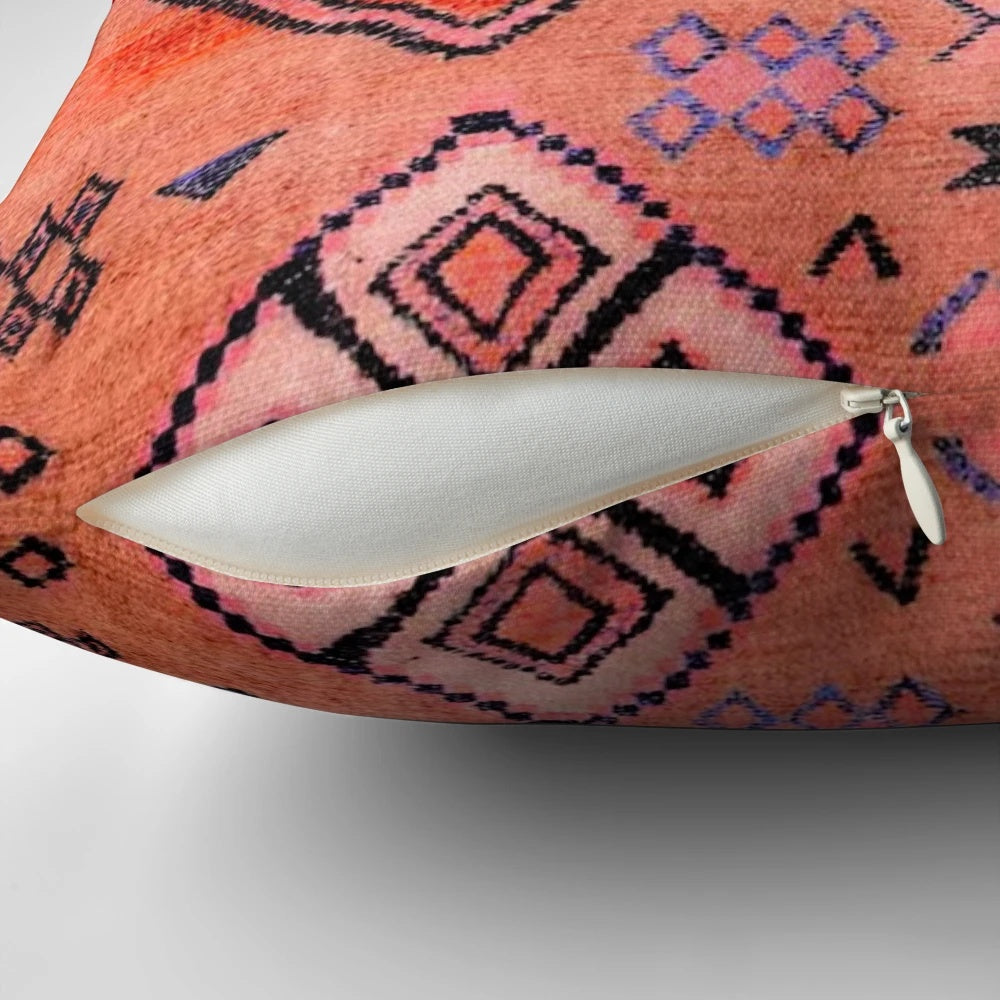 Decorative throw pillow featuring a vibrant Moroccan-inspired artwork design