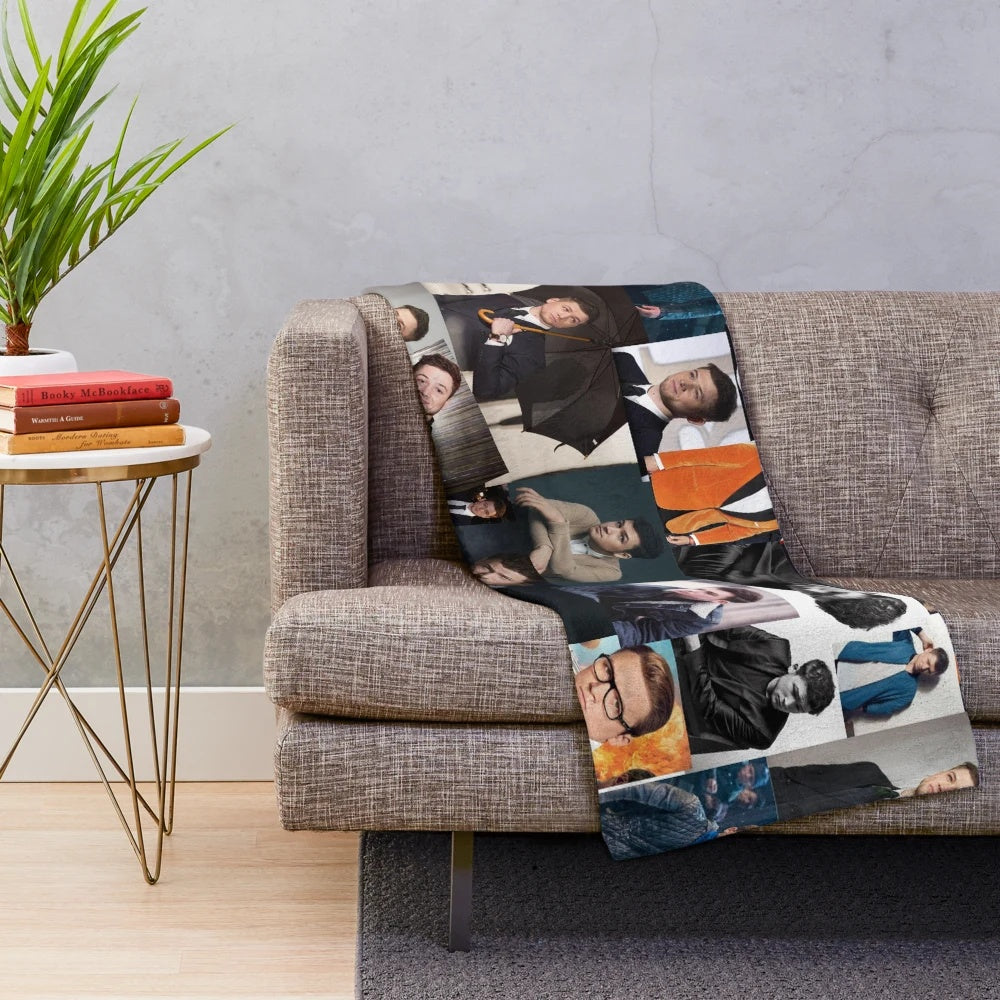 Taron Egerton abstract photocollage design on a plush blanket