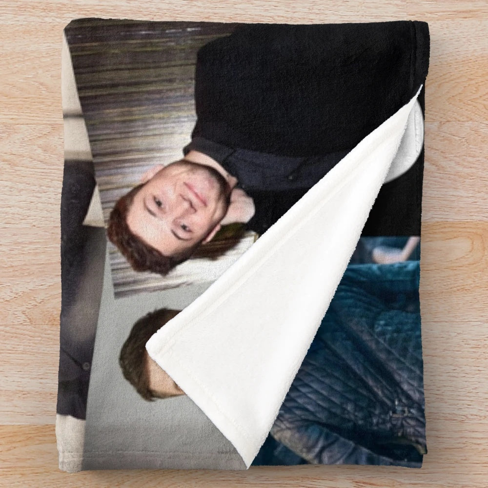 Taron Egerton abstract photocollage design on a plush blanket
