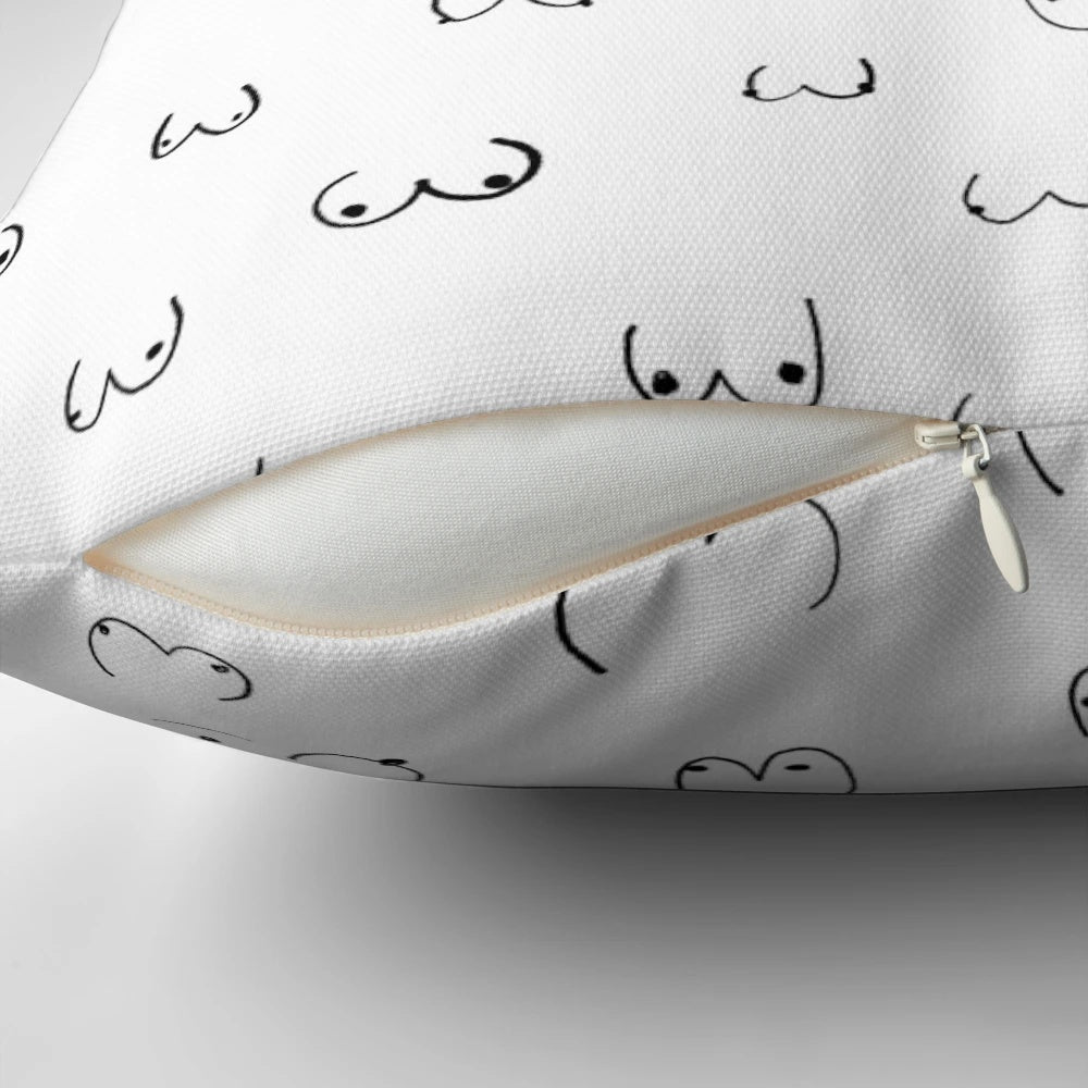 Artsy boobie boob printed pillow with a fun, feminist design by artist Ellie Slaney