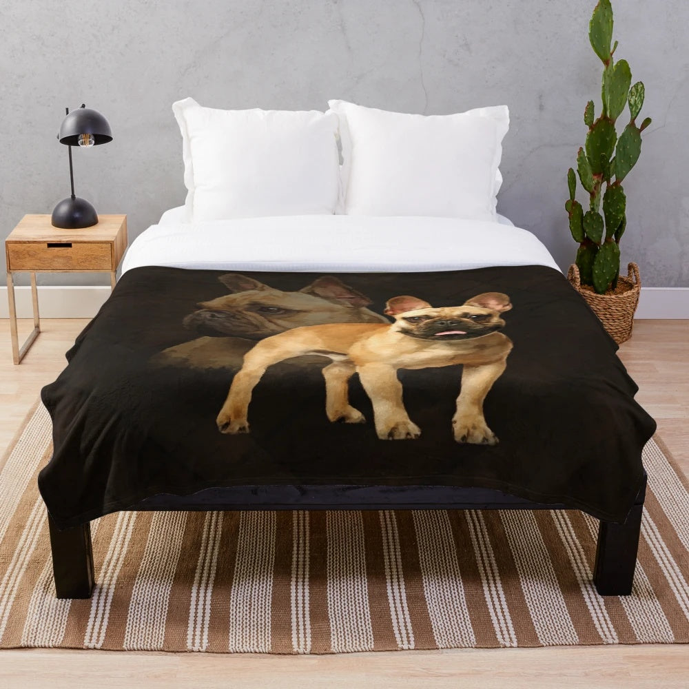 Watercolor French Bulldog Plush Blanket