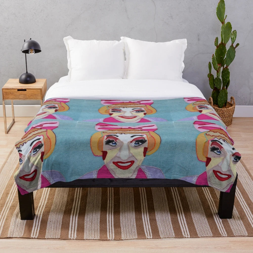 Grayson Perry inspired plush blanket with vibrant colors and patterns