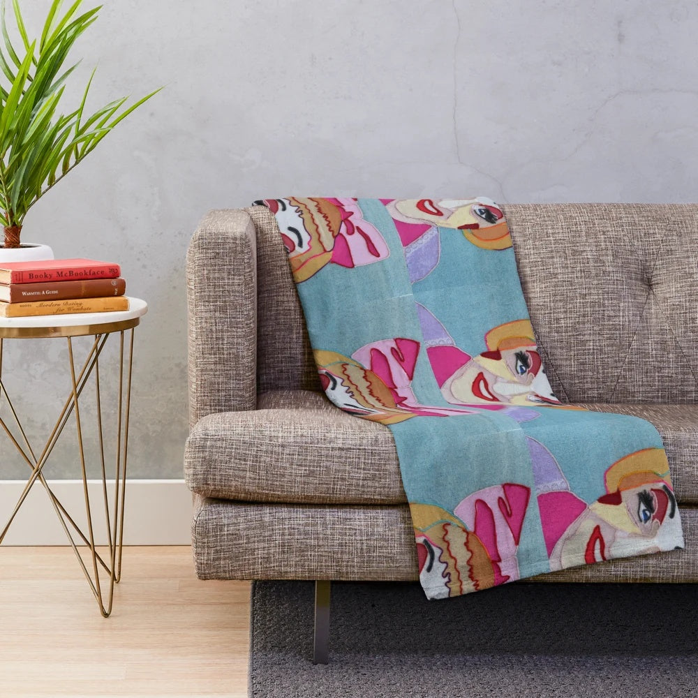 Grayson Perry inspired plush blanket with vibrant colors and patterns