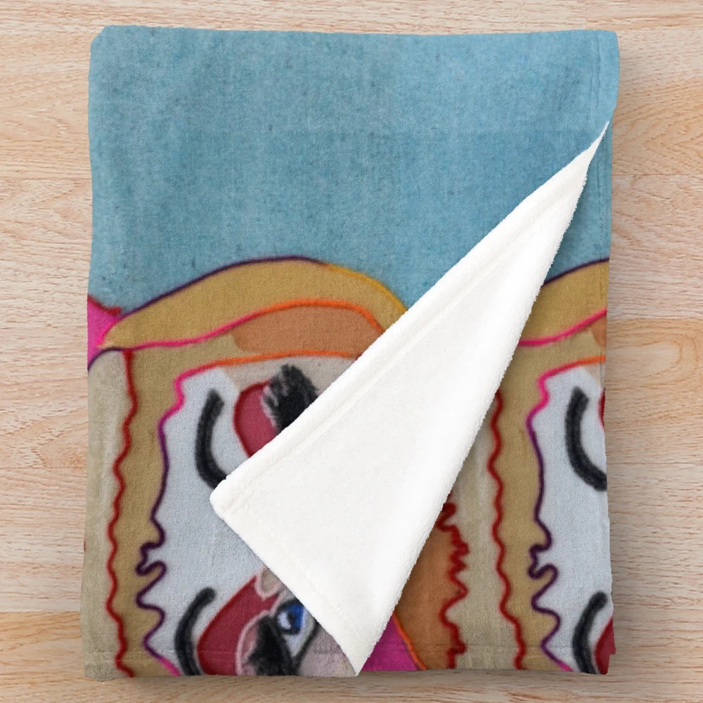 Grayson Perry inspired plush blanket with vibrant colors and patterns