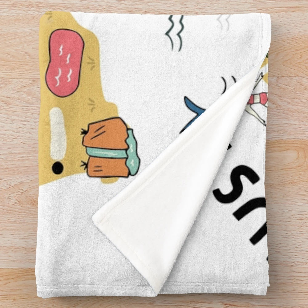Colorful hand-drawn cartoon map of Australia on a soft plush blanket