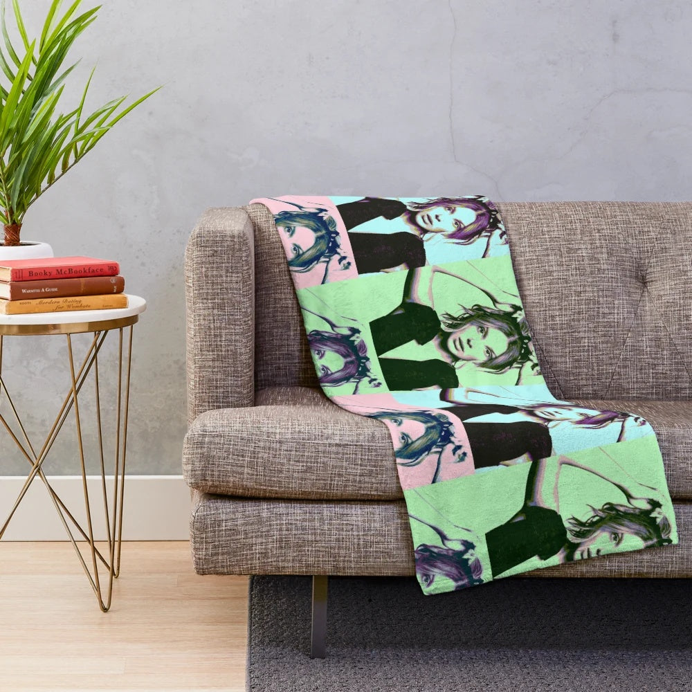 Millie Bobby Brown pop art inspired plush blanket with vibrant colors and modern design