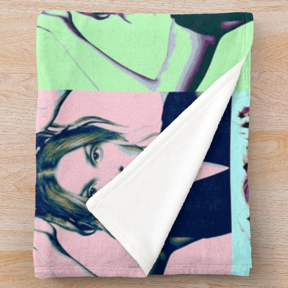 Millie Bobby Brown pop art inspired plush blanket with vibrant colors and modern design